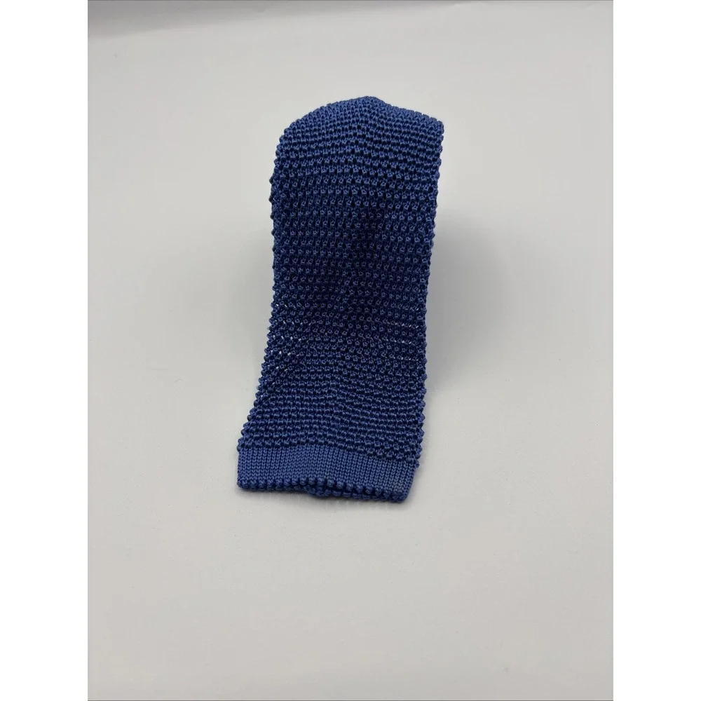 Ovadia & Sons Square Knit Tie Mens Blue Silk Sailboat Nauitcal Made In Italy